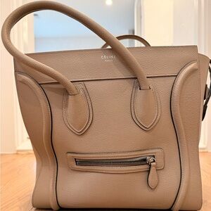 Celine Mini Luggage Beige Leather Tote Bag Calfskin Leather 100% Authentic